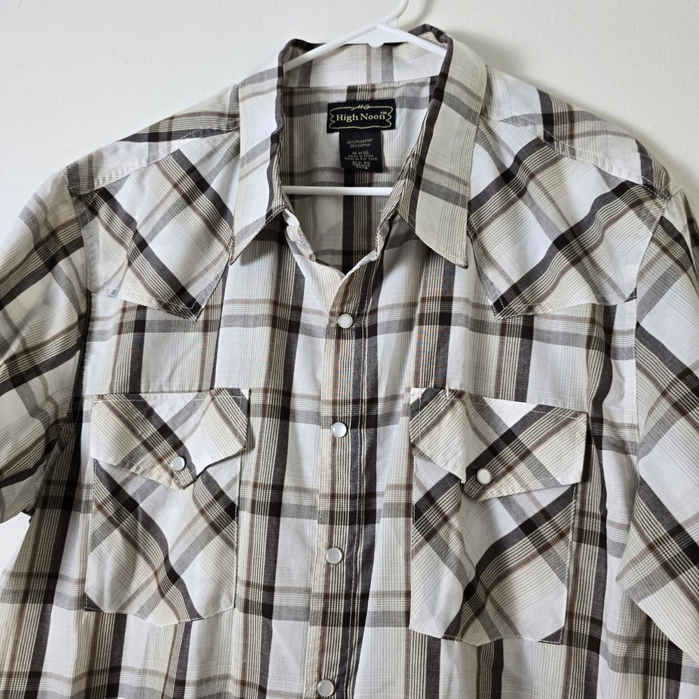 High Noon Shirt Western Pearl Snap Mens XL Brown Plaid Cowboy Rodeo Rancher - Picture 2 of 8